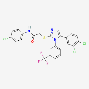 molecular formula C24H15Cl3F3N3OS B2943604 N-(4-chlorophenyl)-2-((5-(3,4-dichlorophenyl)-1-(3-(trifluoromethyl)phenyl)-1H-imidazol-2-yl)thio)acetamide CAS No. 1226428-22-3