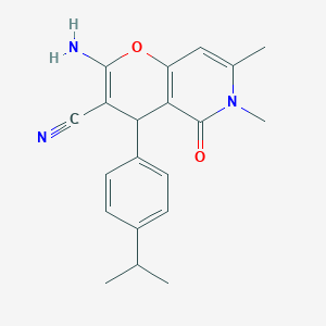 molecular formula C20H21N3O2 B2943637 2-amino-6,7-dimethyl-5-oxo-4-[4-(propan-2-yl)phenyl]-4H,5H,6H-pyrano[3,2-c]pyridine-3-carbonitrile CAS No. 882357-85-9
