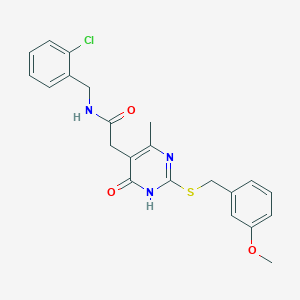 molecular formula C22H22ClN3O3S B2943668 N-(2-chlorobenzyl)-2-(2-((3-methoxybenzyl)thio)-4-methyl-6-oxo-1,6-dihydropyrimidin-5-yl)acetamide CAS No. 1105200-14-3
