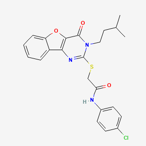 molecular formula C23H22ClN3O3S B2943669 N-(4-chlorophenyl)-2-{[3-(3-methylbutyl)-4-oxo-3,4-dihydro[1]benzofuro[3,2-d]pyrimidin-2-yl]sulfanyl}acetamide CAS No. 900003-14-7