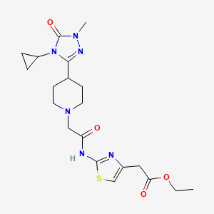 B2943687 ethyl 2-(2-(2-(4-(4-cyclopropyl-1-methyl-5-oxo-4,5-dihydro-1H-1,2,4-triazol-3-yl)piperidin-1-yl)acetamido)thiazol-4-yl)acetate CAS No. 1797957-78-8