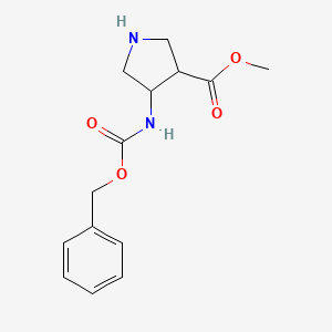 molecular formula C14H18N2O4 B2943693 4-Benzyloxycarbonylamino-pyrrolidine-3-carboxylic acid methyl ester CAS No. 1260806-29-8