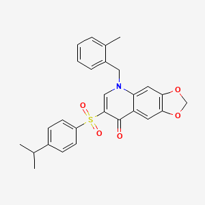 molecular formula C27H25NO5S B2943702 5-[(2-methylphenyl)methyl]-7-[4-(propan-2-yl)benzenesulfonyl]-2H,5H,8H-[1,3]dioxolo[4,5-g]quinolin-8-one CAS No. 866844-76-0