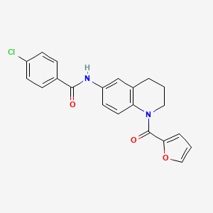 molecular formula C21H17ClN2O3 B2943721 4-chloro-N-[1-(furan-2-carbonyl)-1,2,3,4-tetrahydroquinolin-6-yl]benzamide CAS No. 946245-67-6