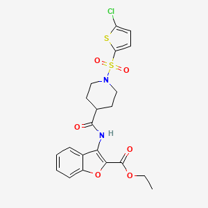 molecular formula C21H21ClN2O6S2 B2943722 Ethyl 3-(1-((5-chlorothiophen-2-yl)sulfonyl)piperidine-4-carboxamido)benzofuran-2-carboxylate CAS No. 922699-71-6