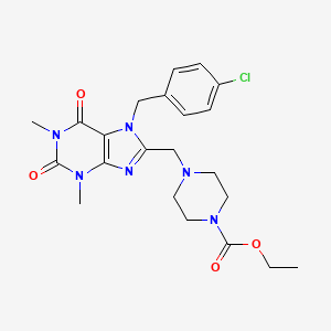molecular formula C22H27ClN6O4 B2943773 ethyl 4-({7-[(4-chlorophenyl)methyl]-1,3-dimethyl-2,6-dioxo-2,3,6,7-tetrahydro-1H-purin-8-yl}methyl)piperazine-1-carboxylate CAS No. 851938-39-1