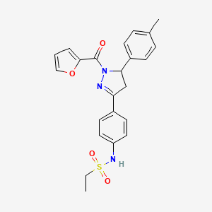 molecular formula C23H23N3O4S B2943803 N-(4-(1-(furan-2-carbonyl)-5-(p-tolyl)-4,5-dihydro-1H-pyrazol-3-yl)phenyl)ethanesulfonamide 