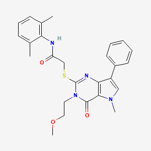 molecular formula C26H28N4O3S B2943905 N-(2,6-dimethylphenyl)-2-{[3-(2-methoxyethyl)-5-methyl-4-oxo-7-phenyl-3H,4H,5H-pyrrolo[3,2-d]pyrimidin-2-yl]sulfanyl}acetamide CAS No. 1112035-65-0