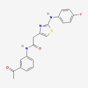 molecular formula C19H16FN3O2S B2943964 N-(3-acetylphenyl)-2-(2-((4-fluorophenyl)amino)thiazol-4-yl)acetamide CAS No. 1105226-95-6