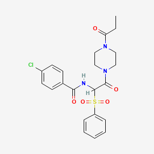 molecular formula C22H24ClN3O5S B2943984 N-[1-(benzenesulfonyl)-2-oxo-2-(4-propanoylpiperazin-1-yl)ethyl]-4-chlorobenzamide CAS No. 1032187-15-7