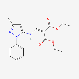 molecular formula C18H21N3O4 B2944003 1,3-Diethyl 2-{[(3-methyl-1-phenyl-1H-pyrazol-5-yl)amino]methylidene}propanedioate CAS No. 110299-41-7