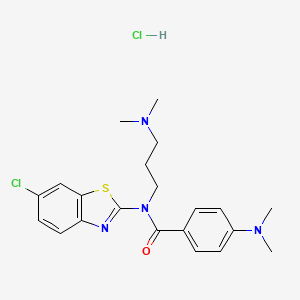 molecular formula C21H26Cl2N4OS B2944182 N-(6-CHLORO-1,3-BENZOTHIAZOL-2-YL)-4-(DIMETHYLAMINO)-N-[3-(DIMETHYLAMINO)PROPYL]BENZAMIDE HYDROCHLORIDE CAS No. 1215624-45-5
