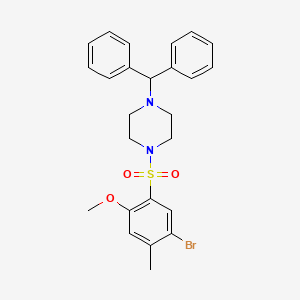 molecular formula C25H27BrN2O3S B2944263 1-[(5-Bromo-2-methoxy-4-methylphenyl)sulfonyl]-4-(diphenylmethyl)piperazine CAS No. 873579-02-3