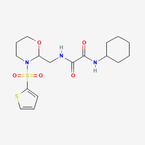 molecular formula C17H25N3O5S2 B2944266 N'-cyclohexyl-N-{[3-(thiophene-2-sulfonyl)-1,3-oxazinan-2-yl]methyl}ethanediamide CAS No. 872986-59-9