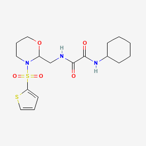 molecular formula C17H25N3O5S2 B2944266 N'-cyclohexyl-N-[(3-thiophen-2-ylsulfonyl-1,3-oxazinan-2-yl)methyl]oxamide CAS No. 872986-59-9