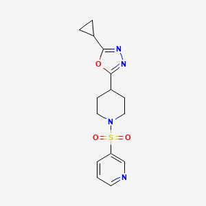 molecular formula C15H18N4O3S B2944371 2-Cyclopropyl-5-(1-(pyridin-3-ylsulfonyl)piperidin-4-yl)-1,3,4-oxadiazole CAS No. 1170198-70-5
