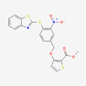 molecular formula C20H14N2O5S3 B2944403 Methyl 3-{[4-(1,3-benzothiazol-2-ylsulfanyl)-3-nitrobenzyl]oxy}-2-thiophenecarboxylate CAS No. 477869-57-1