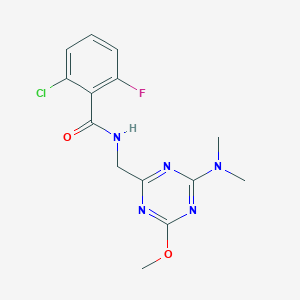 molecular formula C14H15ClFN5O2 B2944476 2-chloro-N-((4-(dimethylamino)-6-methoxy-1,3,5-triazin-2-yl)methyl)-6-fluorobenzamide CAS No. 2034575-61-4