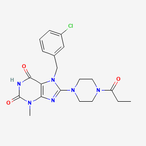 7-[(3-chlorophenyl)methyl]-3-methyl-8-(4-propanoylpiperazin-1-yl)-2,3,6,7-tetrahydro-1H-purine-2,6-dione