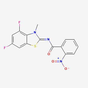 molecular formula C15H9F2N3O3S B2944536 N-[(2Z)-4,6-difluoro-3-methyl-2,3-dihydro-1,3-benzothiazol-2-ylidene]-2-nitrobenzamide CAS No. 868375-54-6