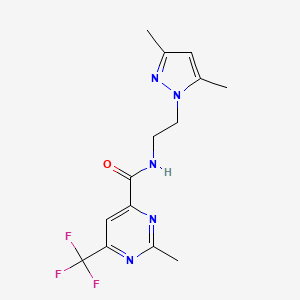 molecular formula C14H16F3N5O B2944547 N-[2-(3,5-dimethyl-1H-pyrazol-1-yl)ethyl]-2-methyl-6-(trifluoromethyl)pyrimidine-4-carboxamide CAS No. 2415563-50-5