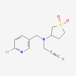 molecular formula C13H15ClN2O2S B2944557 N-[(6-Chloropyridin-3-yl)methyl]-1,1-dioxo-N-prop-2-ynylthiolan-3-amine CAS No. 1436271-16-7