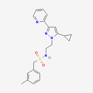molecular formula C21H24N4O2S B2944575 N-(2-(5-cyclopropyl-3-(pyridin-2-yl)-1H-pyrazol-1-yl)ethyl)-1-(m-tolyl)methanesulfonamide CAS No. 1797674-28-2