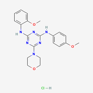 molecular formula C21H25ClN6O3 B2944579 N2-(2-methoxyphenyl)-N4-(4-methoxyphenyl)-6-(morpholin-4-yl)-1,3,5-triazine-2,4-diamine hydrochloride CAS No. 1179447-36-9