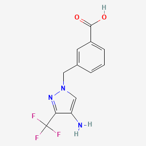 molecular formula C12H10F3N3O2 B2944609 3-{[4-amino-3-(trifluoromethyl)-1H-pyrazol-1-yl]methyl}benzoic acid CAS No. 1006471-27-7