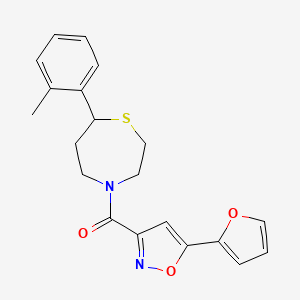 molecular formula C20H20N2O3S B2944673 (5-(Furan-2-yl)isoxazol-3-yl)(7-(o-tolyl)-1,4-thiazepan-4-yl)methanone CAS No. 1795357-34-4