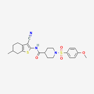 molecular formula C23H27N3O4S2 B2944675 N-(3-cyano-6-methyl-4,5,6,7-tetrahydro-1-benzothiophen-2-yl)-1-(4-methoxybenzenesulfonyl)piperidine-4-carboxamide CAS No. 923467-45-2
