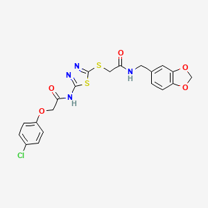 molecular formula C20H17ClN4O5S2 B2944705 N-(benzo[d][1,3]dioxol-5-ylmethyl)-2-((5-(2-(4-chlorophenoxy)acetamido)-1,3,4-thiadiazol-2-yl)thio)acetamide CAS No. 893352-55-1