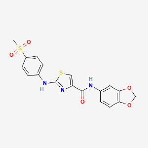 molecular formula C18H15N3O5S2 B2944735 N-(2H-1,3-benzodioxol-5-yl)-2-[(4-methanesulfonylphenyl)amino]-1,3-thiazole-4-carboxamide CAS No. 1171724-22-3
