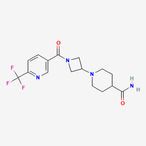 molecular formula C16H19F3N4O2 B2944762 1-(1-(6-(Trifluoromethyl)nicotinoyl)azetidin-3-yl)piperidine-4-carboxamide CAS No. 2034427-37-5