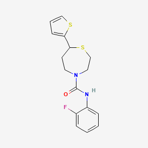 molecular formula C16H17FN2OS2 B2944770 N-(2-fluorophenyl)-7-(thiophen-2-yl)-1,4-thiazepane-4-carboxamide CAS No. 1706292-62-7