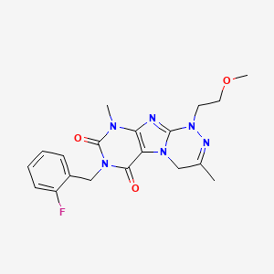 molecular formula C19H21FN6O3 B2944804 7-(2-fluorobenzyl)-1-(2-methoxyethyl)-3,9-dimethyl-1,4-dihydro-[1,2,4]triazino[3,4-f]purine-6,8(7H,9H)-dione CAS No. 923384-14-9