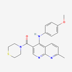 molecular formula C21H22N4O2S B2944815 N-(4-methoxyphenyl)-7-methyl-3-(thiomorpholine-4-carbonyl)-1,8-naphthyridin-4-amine CAS No. 1251564-42-7