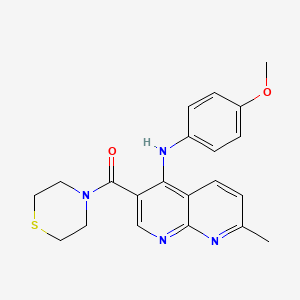 (4-((4-Methoxyphenyl)amino)-7-methyl-1,8-naphthyridin-3-yl)(thiomorpholino)methanone