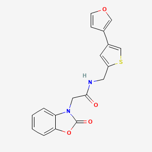 molecular formula C18H14N2O4S B2944868 N-{[4-(furan-3-yl)thiophen-2-yl]methyl}-2-(2-oxo-2,3-dihydro-1,3-benzoxazol-3-yl)acetamide CAS No. 2380043-10-5