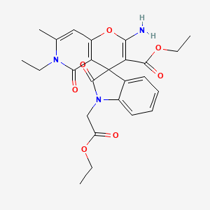 molecular formula C25H27N3O7 B2944876 Ethyl 2'-amino-1-(2-ethoxy-2-oxoethyl)-6'-ethyl-7'-methyl-2,5'-dioxo-1,2,5',6'-tetrahydrospiro[indole-3,4'-pyrano[3,2-c]pyridine]-3'-carboxylate CAS No. 886175-98-0