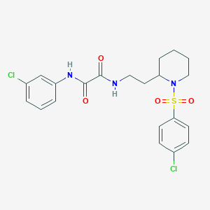 molecular formula C21H23Cl2N3O4S B2944881 N-{2-[1-(4-chlorobenzenesulfonyl)piperidin-2-yl]ethyl}-N'-(3-chlorophenyl)ethanediamide CAS No. 898406-52-5