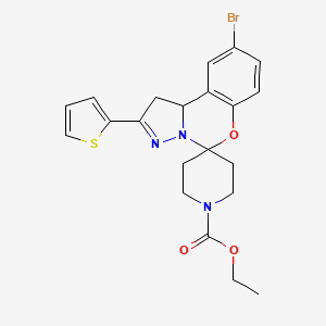 molecular formula C21H22BrN3O3S B2944920 Ethyl 9-bromo-2-(thiophen-2-yl)-1,10b-dihydrospiro[benzo[e]pyrazolo[1,5-c][1,3]oxazine-5,4'-piperidine]-1'-carboxylate CAS No. 899727-79-8