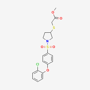 molecular formula C19H20ClNO5S2 B2944975 Methyl 2-((1-((4-(2-chlorophenoxy)phenyl)sulfonyl)pyrrolidin-3-yl)thio)acetate CAS No. 2034607-58-2