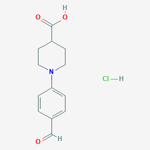 molecular formula C13H16ClNO3 B2945121 1-(4-Formylphenyl)piperidine-4-carboxylic acid hydrochloride CAS No. 2137754-10-8