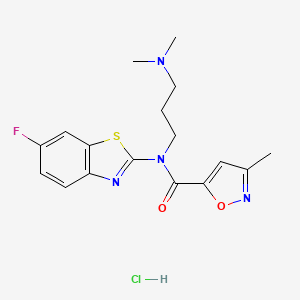 molecular formula C17H20ClFN4O2S B2945129 N-(3-(dimethylamino)propyl)-N-(6-fluorobenzo[d]thiazol-2-yl)-3-methylisoxazole-5-carboxamide hydrochloride CAS No. 1185162-23-5