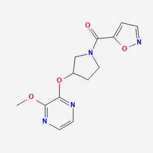 molecular formula C13H14N4O4 B2945135 2-methoxy-3-{[1-(1,2-oxazole-5-carbonyl)pyrrolidin-3-yl]oxy}pyrazine CAS No. 2034283-43-5