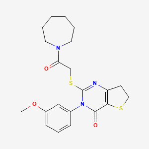 molecular formula C21H25N3O3S2 B2945147 2-((2-(azepan-1-yl)-2-oxoethyl)thio)-3-(3-methoxyphenyl)-6,7-dihydrothieno[3,2-d]pyrimidin-4(3H)-one CAS No. 877654-78-9