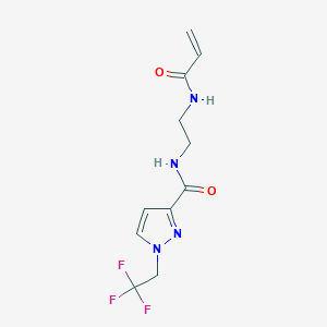 molecular formula C11H13F3N4O2 B2945190 N-[2-(Prop-2-enoylamino)ethyl]-1-(2,2,2-trifluoroethyl)pyrazole-3-carboxamide CAS No. 2361896-21-9