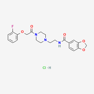 molecular formula C22H25ClFN3O5 B2945221 N-(2-(4-(2-(2-fluorophenoxy)acetyl)piperazin-1-yl)ethyl)benzo[d][1,3]dioxole-5-carboxamide hydrochloride CAS No. 1329625-71-9