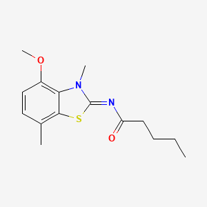 molecular formula C15H20N2O2S B2945277 N-[(2Z)-4-methoxy-3,7-dimethyl-2,3-dihydro-1,3-benzothiazol-2-ylidene]pentanamide CAS No. 868370-29-0